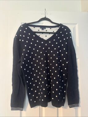 Tommy Hilfiger Black V-Neck Sweater with White Polka Dots